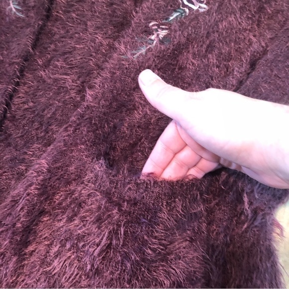 NWT Knox Rose Wine Purple Embroidered Open Fuzzy Cardigan Sweater Womens Size XL - Picture 3 of 12